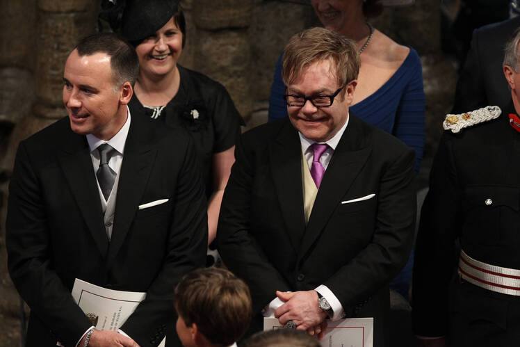 elton john at prince william and kate's wedding getty