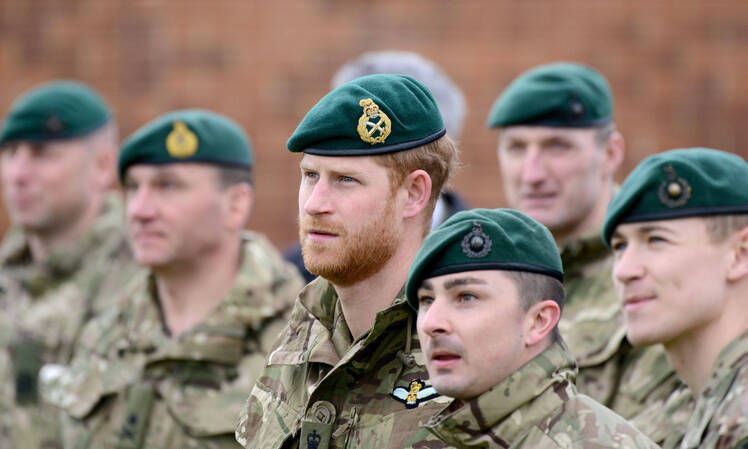 Prince Harry, Duke of Sussex, Captain General Royal Marines visits 42 Commando Royal Marines at their base in Bickleigh to carry out a Green Beret presentation at Dartmoor National Park