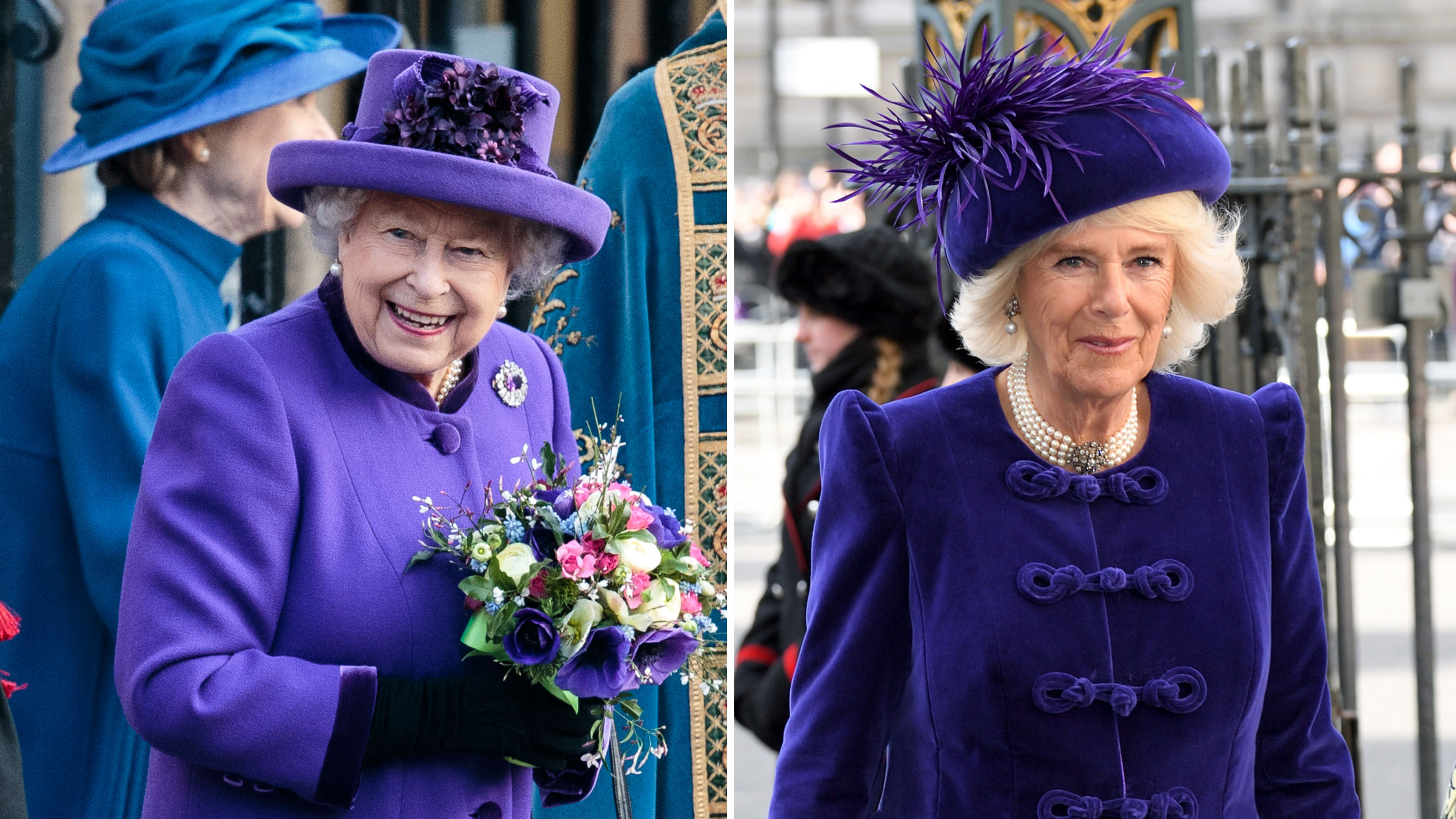 Queen Elizabeth And Duchess Camilla Wear Matching Purple Outfits