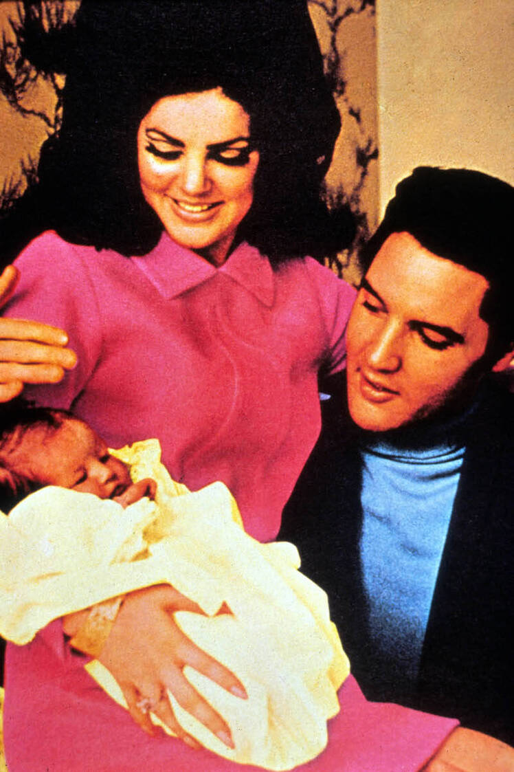 Priscilla Presley, Elvis Presley, and Newborn Lisa Marie Presley
