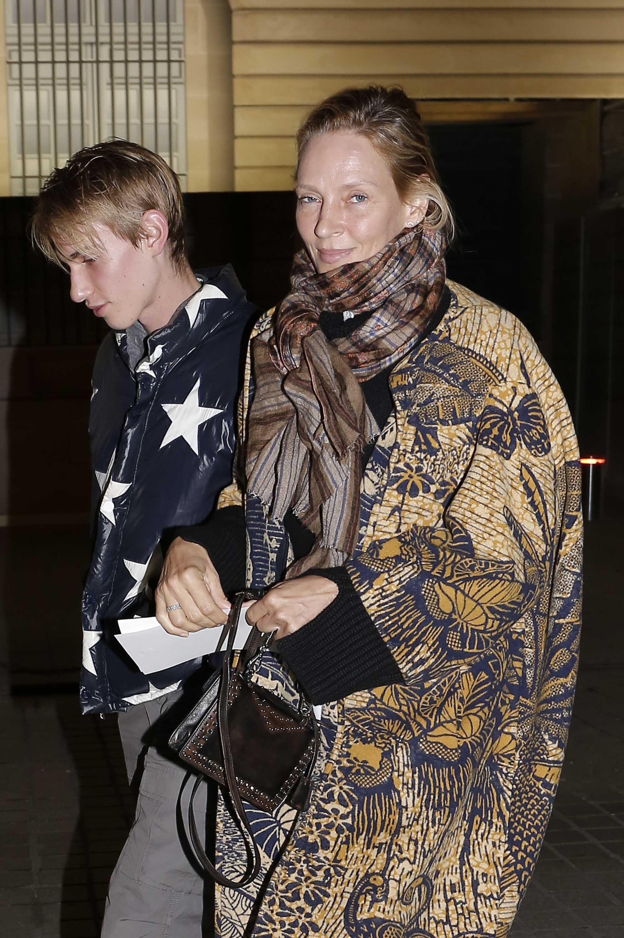 Uma Thurman, Son Levon Hawke Seen During Paris Fashion Week