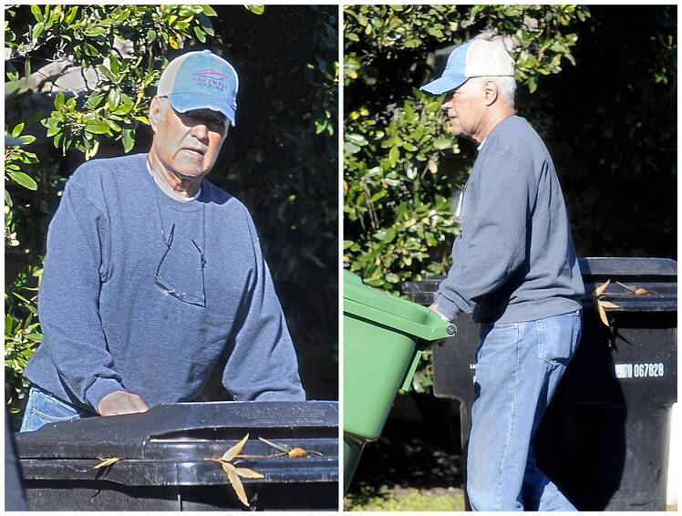 Beloved Jeopardy host Alex Trebek takes care of some household chores during downtime between filming.