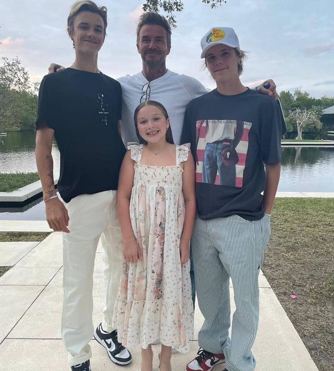 David Beckham, Kids Harper, Brooklyn and Cruz Attend Victoria