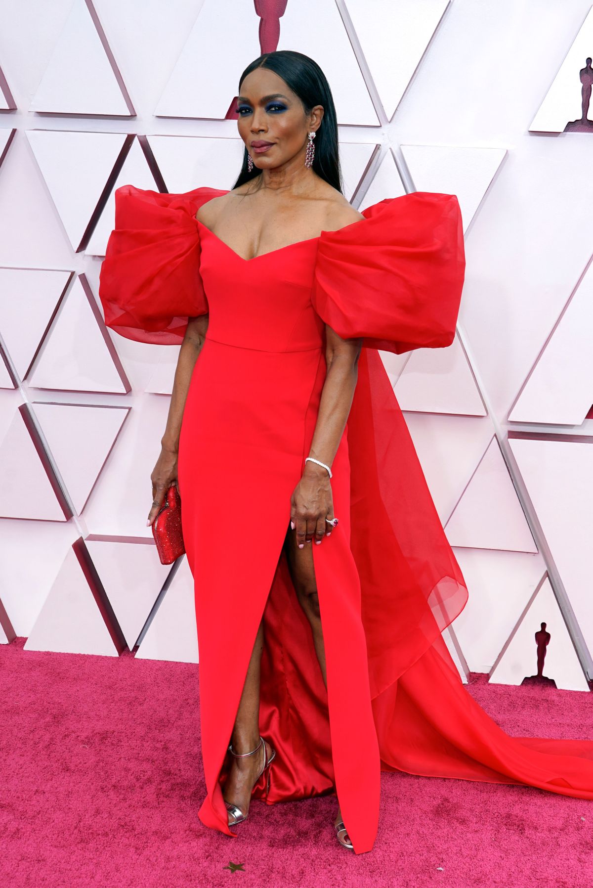 Angela Bassett Wears Red Gown Oscars 2021 Red Carpet Photos