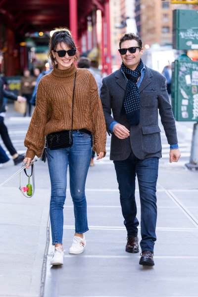 Ryan Seacrest and Aubrey Paige Petcosky walk down street together