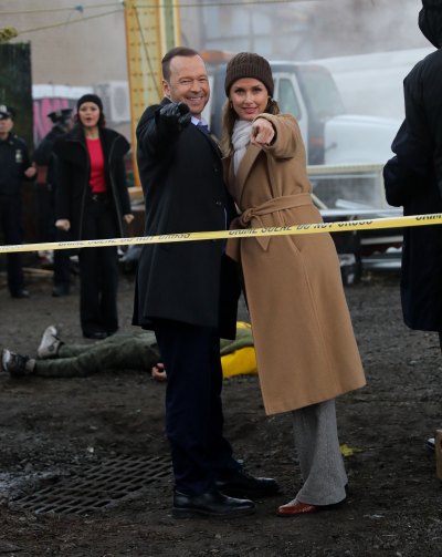 Donnie Wahlberg and Bridget Moynahan on Blue Bloods set